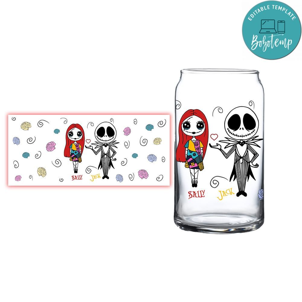 Sally And Jack Glass Can Wrap Customizable Template Instant Download