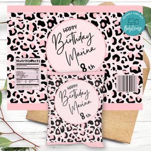 Leopard Birthday Chip Bag Customizable Template Instant Download