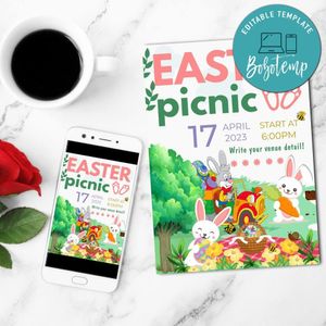Easter picnic Invitation Customizable Template Instant Download