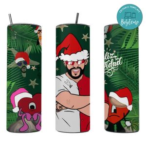 Bad Bunny Christmas 20 oz skinny tumbler Customizable Template Instant Download