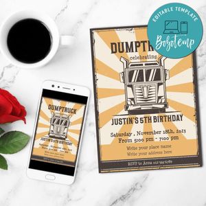 Dump Truck Invitation Customizable Template Instant Download