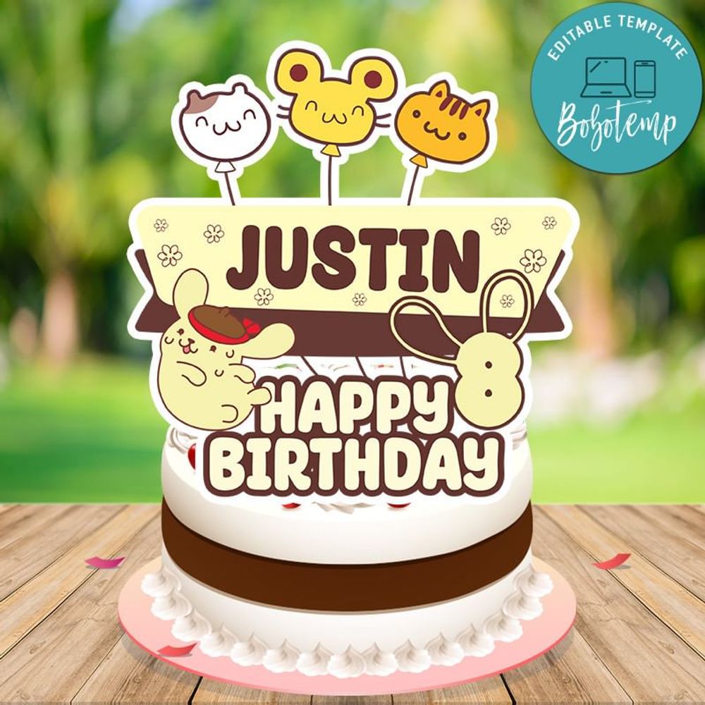 Pompompurin Cake Topper Customizable Template Instant Download