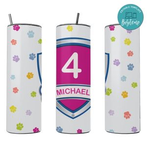 Paw patrol 20 oz skinny tumbler for birthday girl Customizable Template Instant Download
