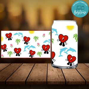 Heart Bad Bunny Libbey Glass Can Customizable Template Instant Download