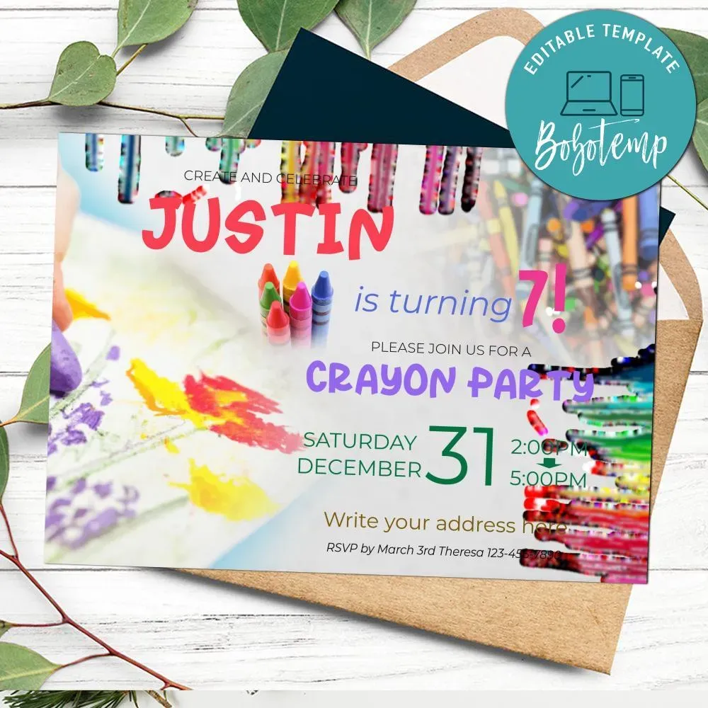 Markers Crayons Invitation Customizable Template Instant Download ...