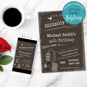 Hillbilly party Invitation Customizable Template Instant Download