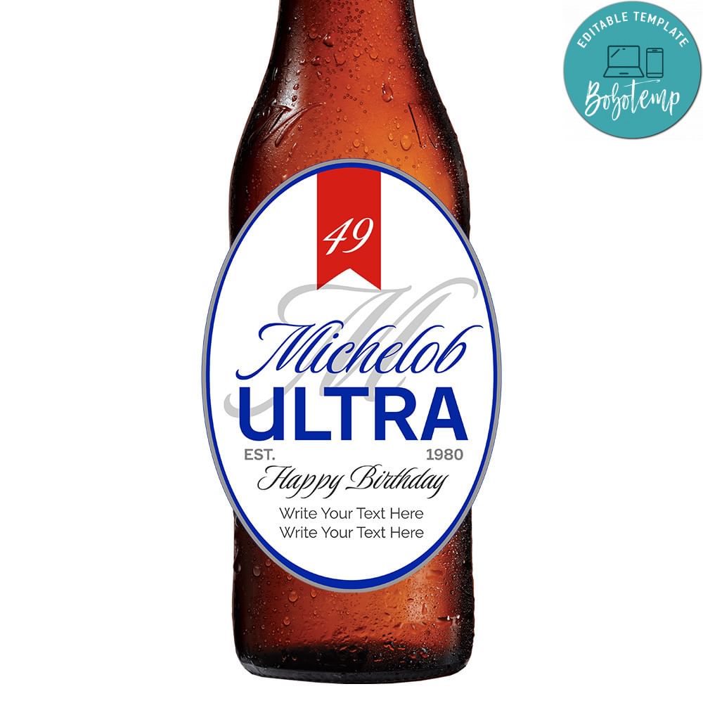 Michelob ultra Beer Birthday Bottle Label Customizable Template Bobotemp