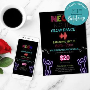 School Glow Dance Party Flyer Customizable Template Instant Download