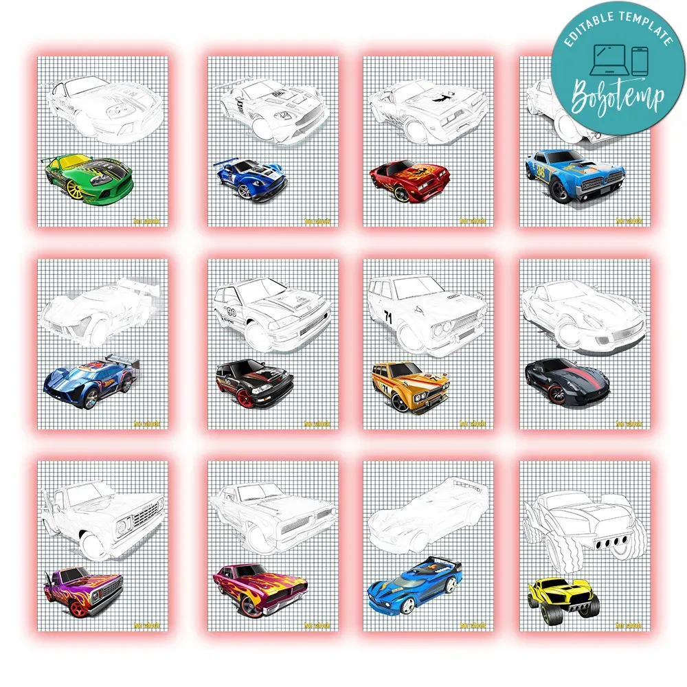 Hot wheels Coloring Pages Customizable Template DIY | Bobotemp