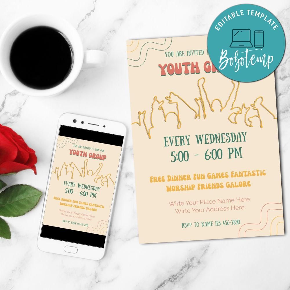 Youth Group Invitation Customizable Template DIY Bobotemp