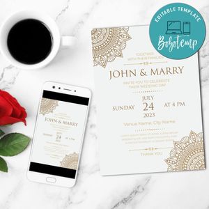 Islamic wedding Invitation Customizable Template Instant Download