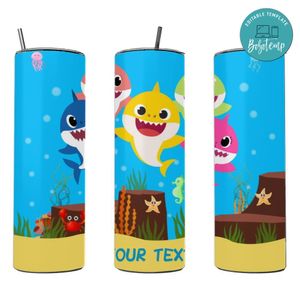 Baby shark 20 oz skinny tumbler Christmas Gift Customizable Template Instant Download