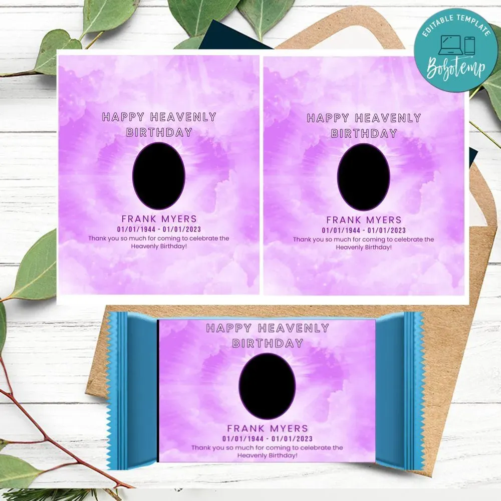 Happy heavenly Birthday Candy Bar Customizable Template DIY Bobotemp