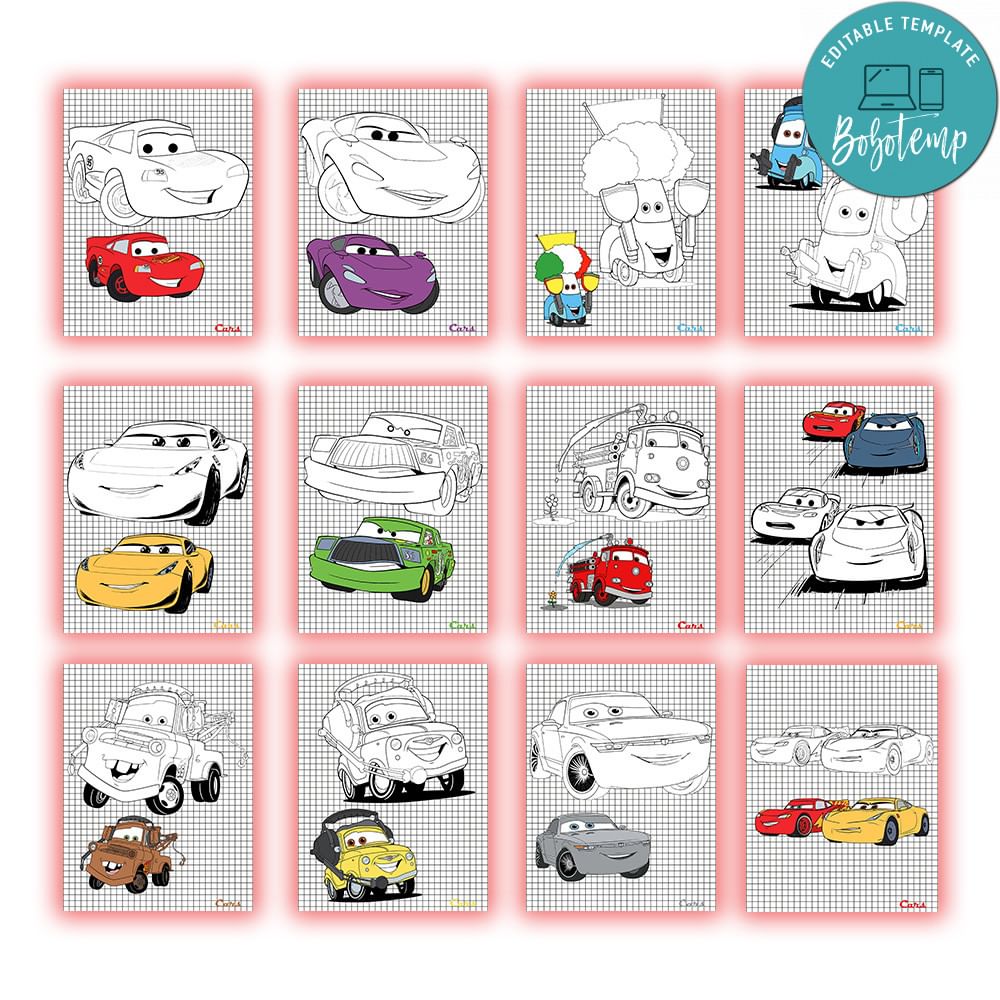 Disney car Coloring Pages Customizable Template Instant Download | Bobotemp