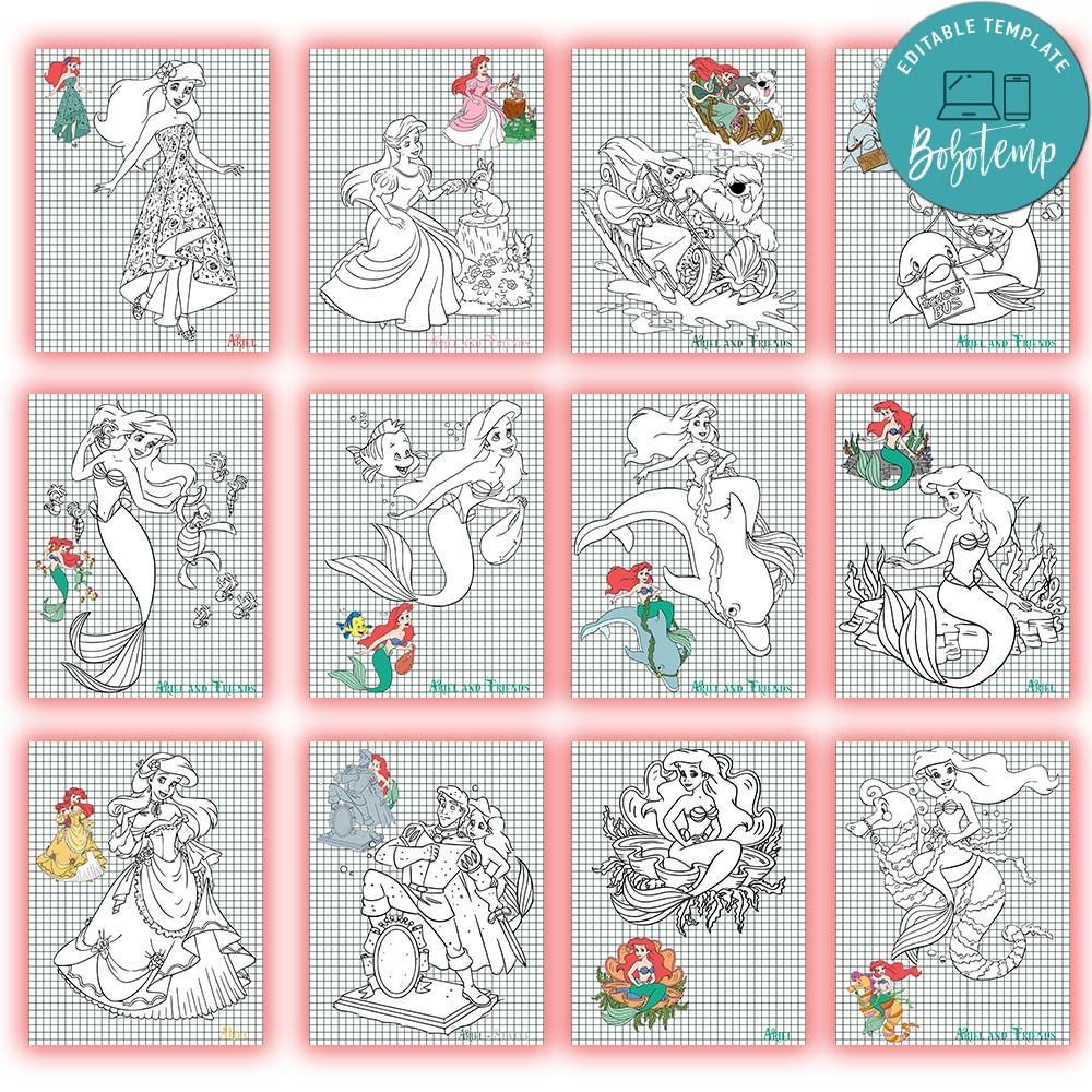 The Little Mermaid Coloring Pages Customizable Template Instant Download