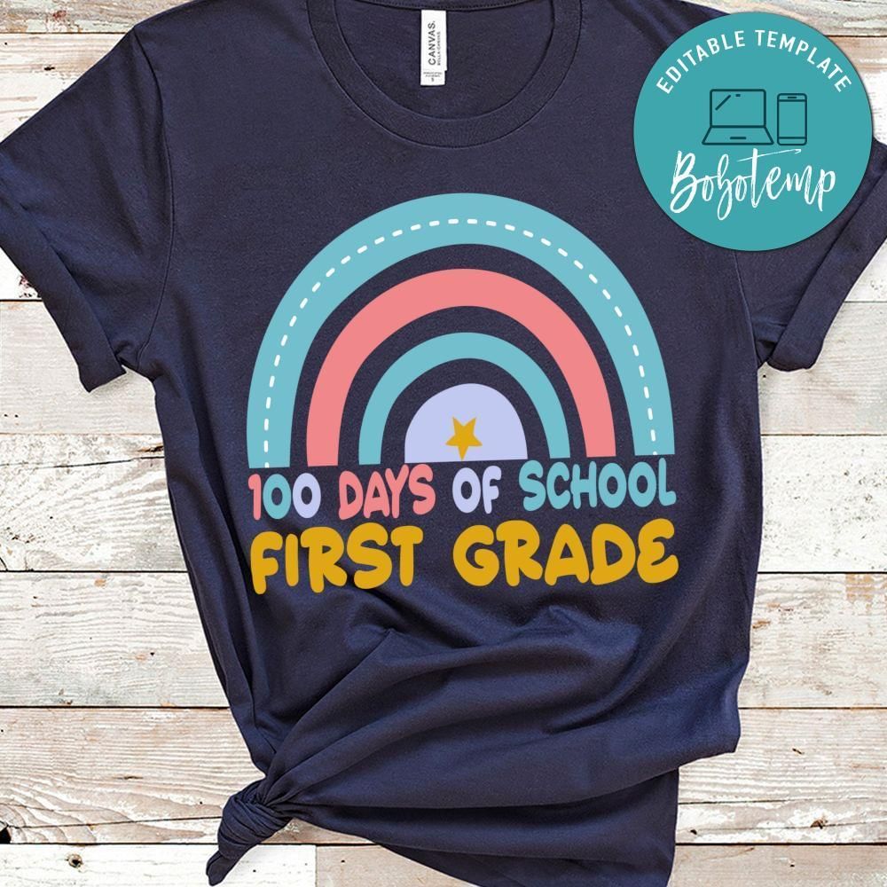 100 day of school first grade rainbow shirt