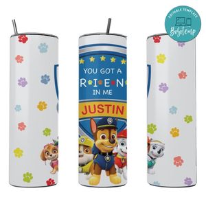Paw patrol 20 oz skinny tumbler Christmas Gift Customizable Template Instant Download