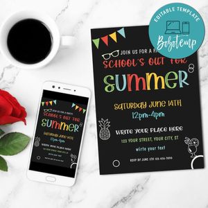 School out Summer bash Invitation Customizable Template Instant Download