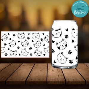 Cute Cat Libbey Glass Can Customizable Template Instant Download