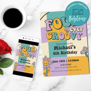 Four groovy Invitation Customizable Template Instant Download