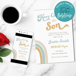 Here comes the son Invitation Customizable Template Instant Download