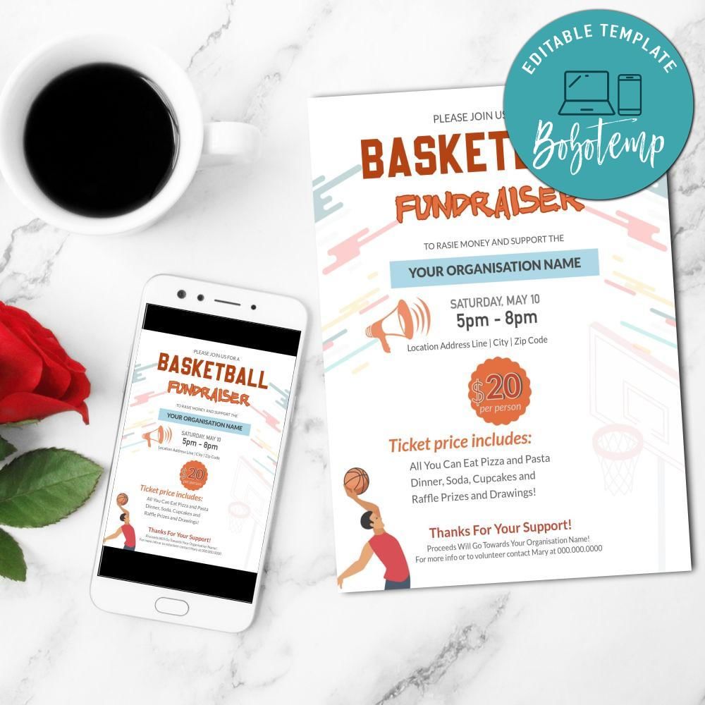 Basketball Fundraiser Flyer Customizable Template DIY Createpartylabels