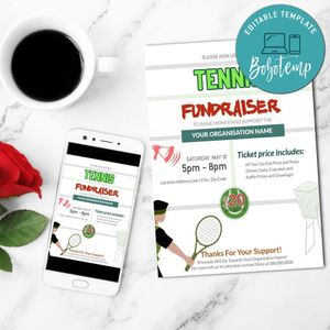 Tennis Fundraiser Flyer Customizable Template Instant Download