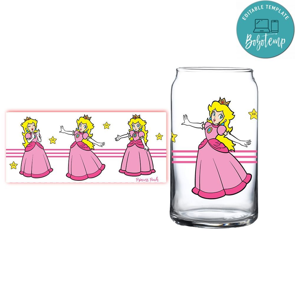 Princess peach Glass Can Wrap Customizable Template Instant Download