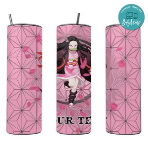 Demon slayer Girl 20 oz skinny tumbler Customizable Template Instant Download