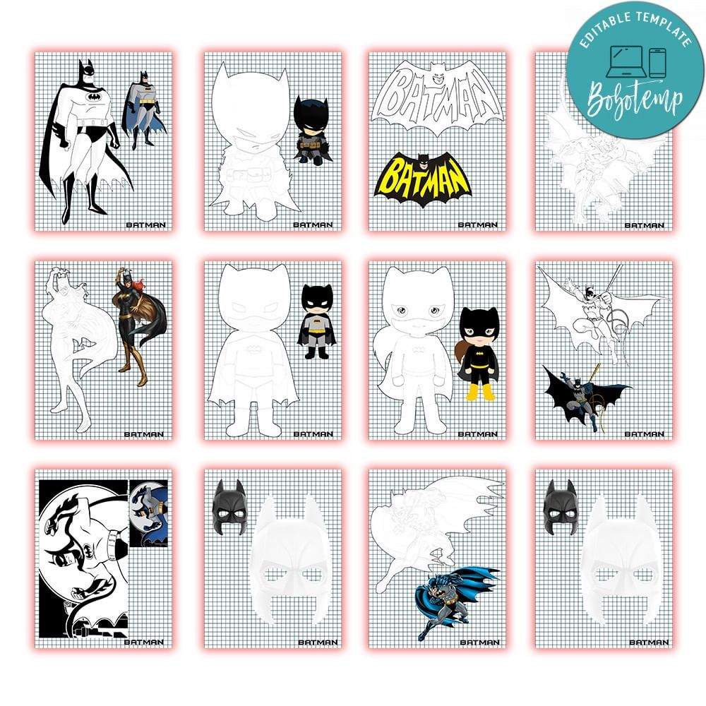 Batman Coloring Pages Customizable Template Instant Download