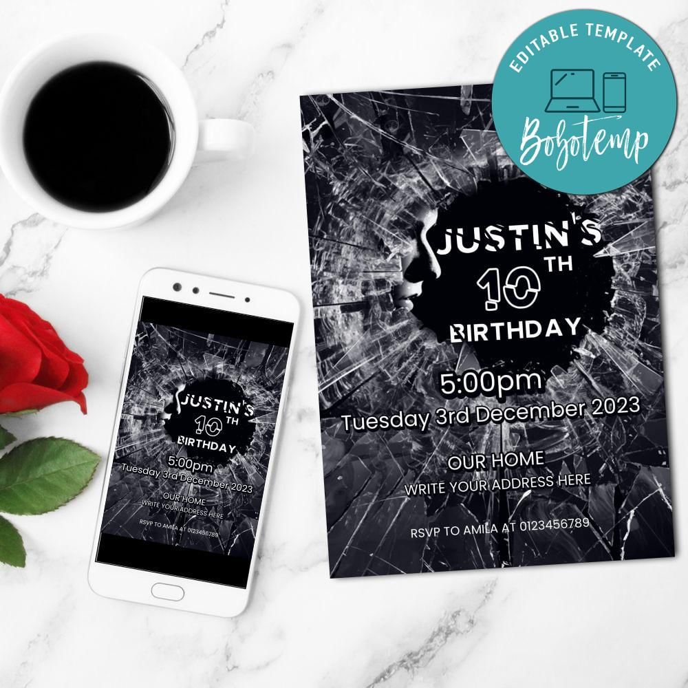 Black Mirror Invitation Customizable Template DIY Bobotemp