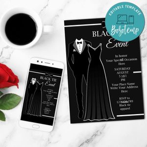 Black tie event Invitation Customizable Template Instant Download