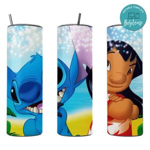 Lilo and stitch 20 oz skinny tumbler Customizable Template Instant Download