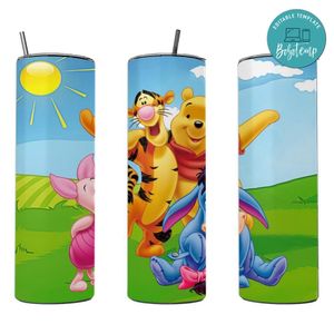 Winnie the Pooh 20 oz skinny tumbler Customizable Template Instant Download