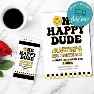 One happy dude Invitation Customizable Template Instant Download
