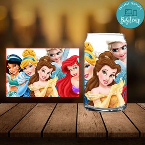 Disney Princess Libbey Glass Can Customizable Template Instant Download