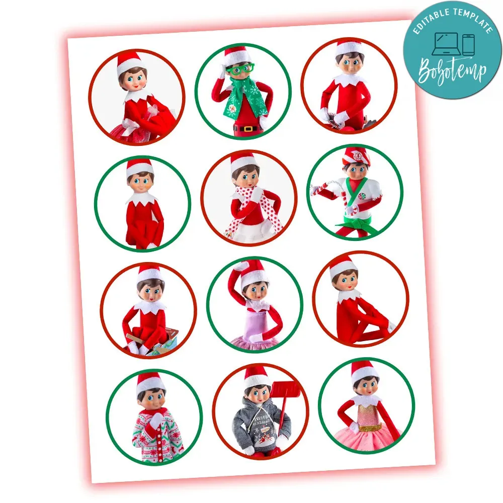 Elf on the Shelf Cupcake Toppers Template Printable DIY | Bobotemp