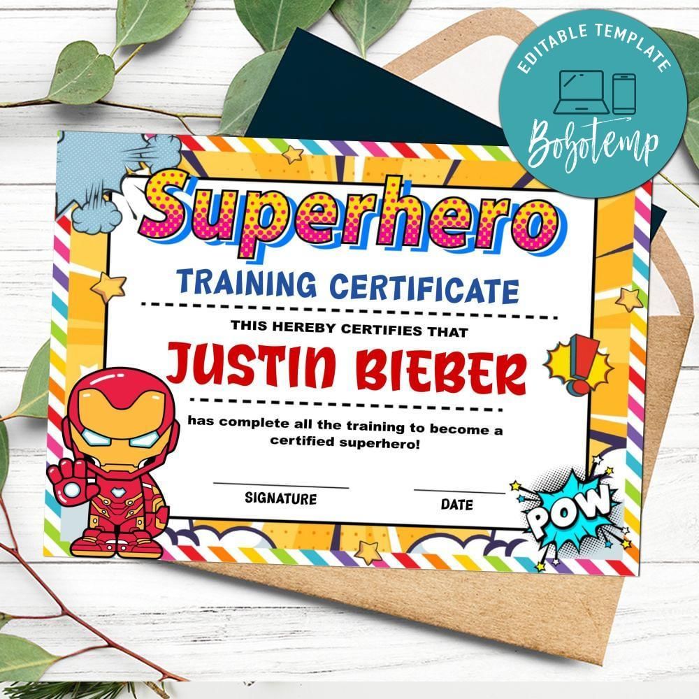 Iron man Certificate Template Customizable Instant Download
