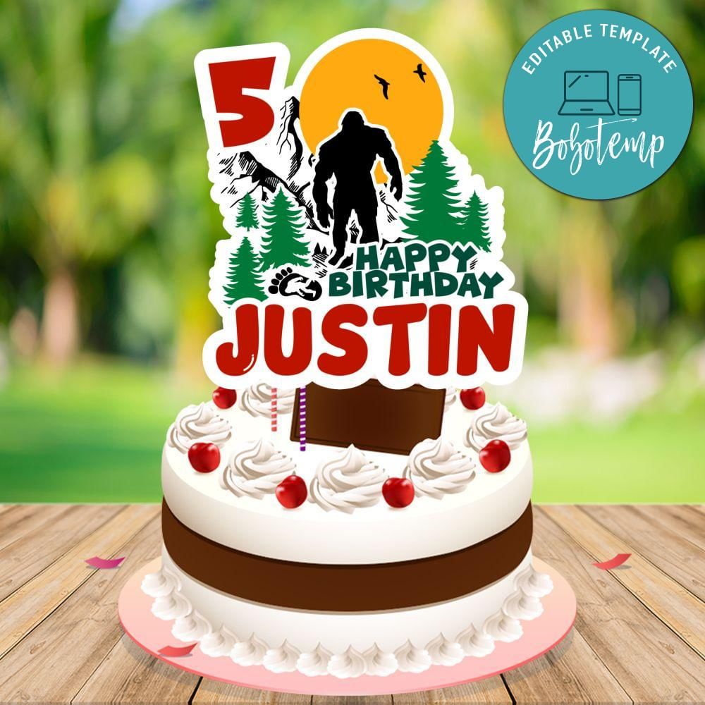 Bigfoot Birthday Cake Topper Template Printable DIY | Bobotemp