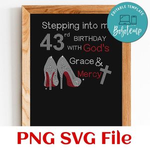 Stepping into my birthday with god's grace & mercy PNG SVG file template