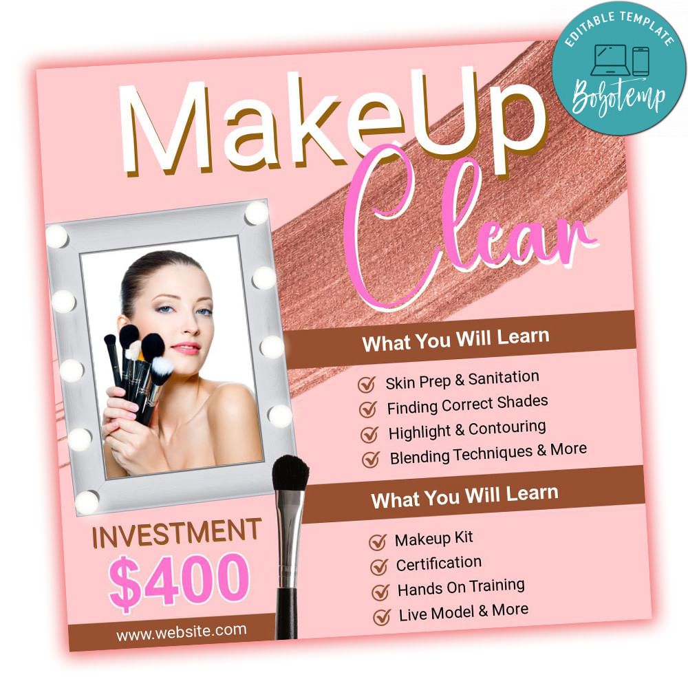 Make Up Class Flyer Template Customizable Instant Download Bobotemp