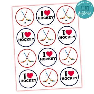 Hockey Cupcake Toppers Template Printable Instant Download