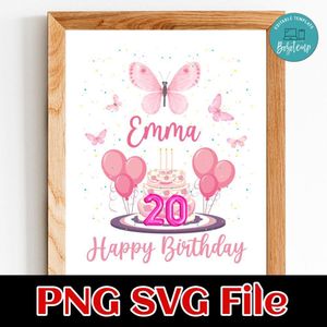Butterfly Happy Birthday PNG design template