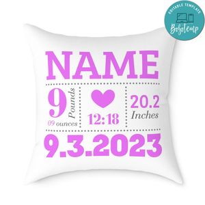 Girl Birth Announcement Pillow Cushion Customizable Template Instant Download