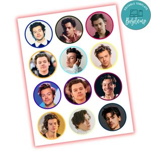 Harry Styles Cupcake Toppers Template Printable Instant Download