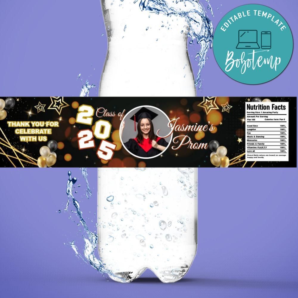Prom Grad 2025 Bottle Label Customizable template DIY | Bobotemp Shop