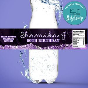 60 shades of purple Birthday Bottle Label Customizable template instant download