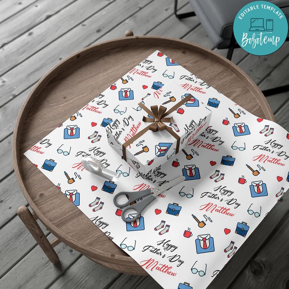Happy Father's Day Custom Name Gift Wrap Paper