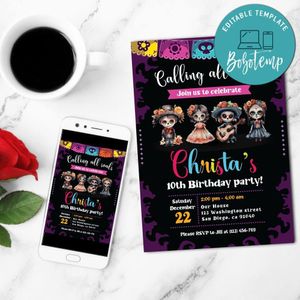 Day of the dead Invitation Template Customizable Instant Download