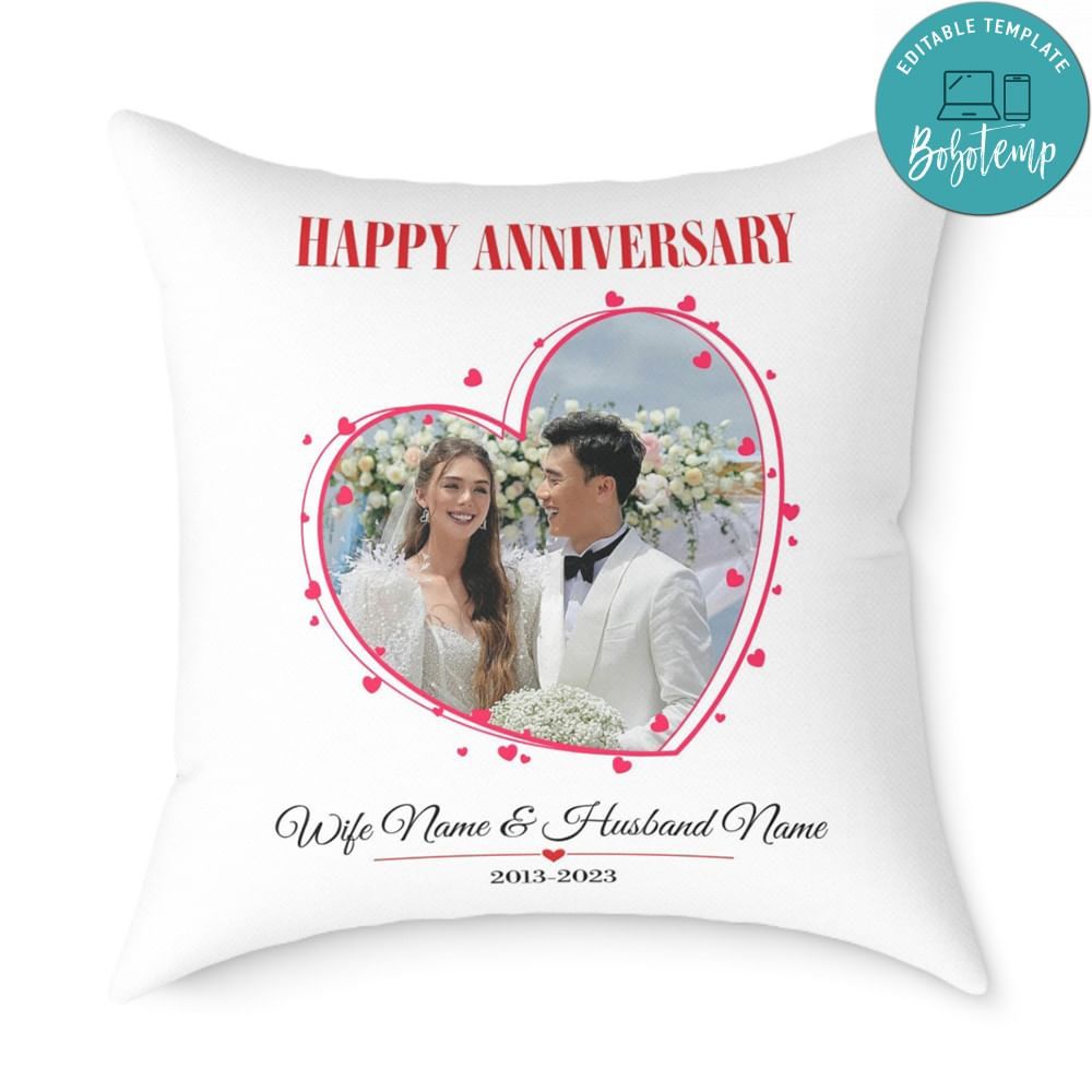 Wedding Anniversary Pillow Cushion Customizable Template Instant Download